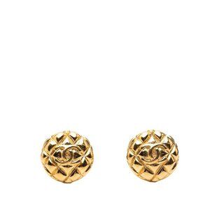 Chanel CC Logo Quilted Vintage Gold Plated Earrings